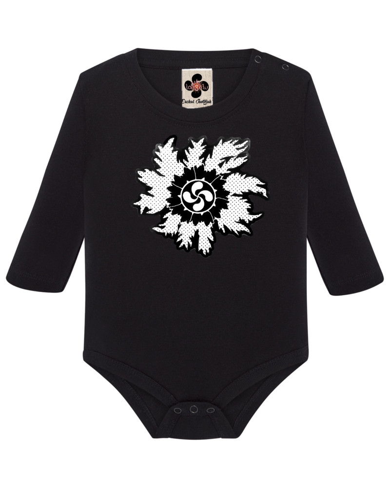 Haurtxoentzako mahuka luzeko body beltza, eguzkiloreduna