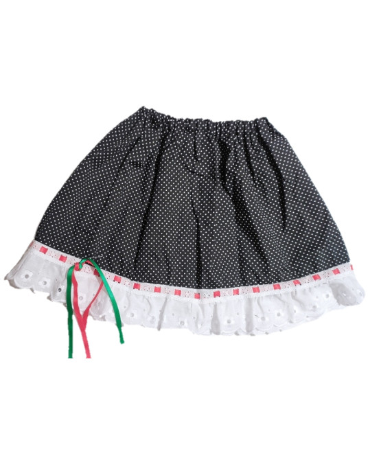 Falda de Bebe Negra con motas y puntilla - Trajes Vascos
