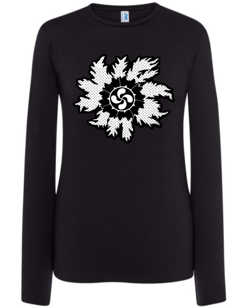 Camiseta Negra Mujer Eguzkilore y lauburu Motas Manga Larga