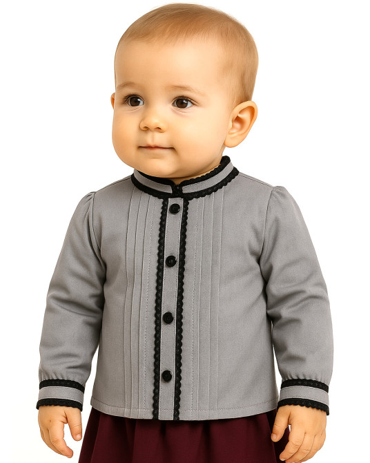 Blusa Hilandera Aldeana Gris Bebe - Camisa trajes regionales vascos