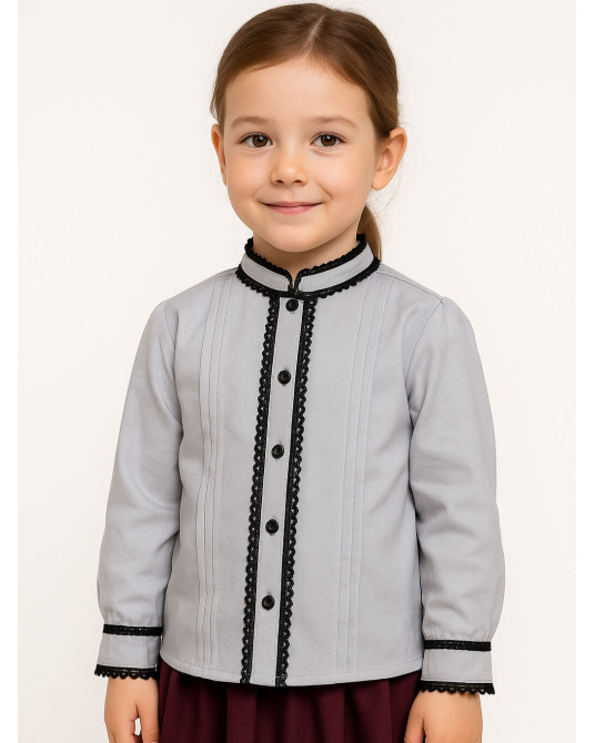 Blusa Hilandera aldeana Gris Niña - Camisa trajes regionales vascos infantil