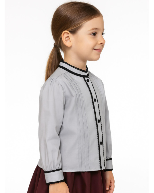 Blusa Hilandera aldeana Gris Niña - Camisa trajes tradicionales vascos infantil
