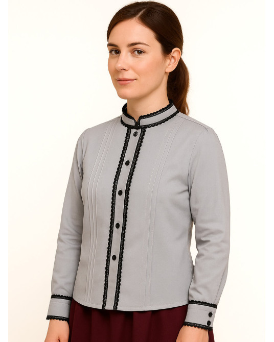 Blusa Hilandera Gris Mujer - Camisa trajes regionales vascos