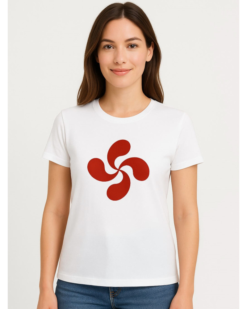 Camiseta Lauburu Rojo Blanca Mujer - Trajes Regionales vascos Camiseta Lauburu Rojo Blanca Mujer - Trajes Regionales vascos