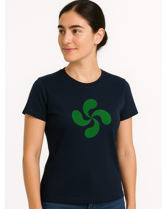 Camiseta Lauburu Verde Azul Mujer - Arrantzale Euskal Jantziak