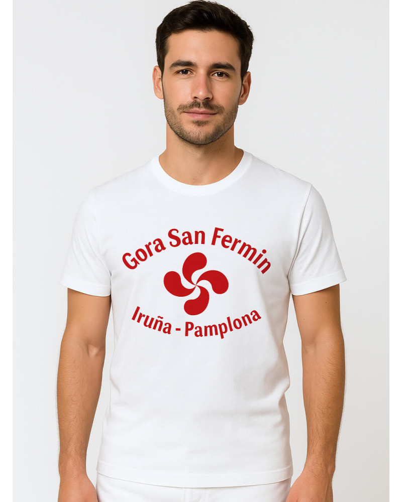 San Fermin Lauburu Kamiseta Zuria Gizonezkoentzat - Jantzi Tradizionalak