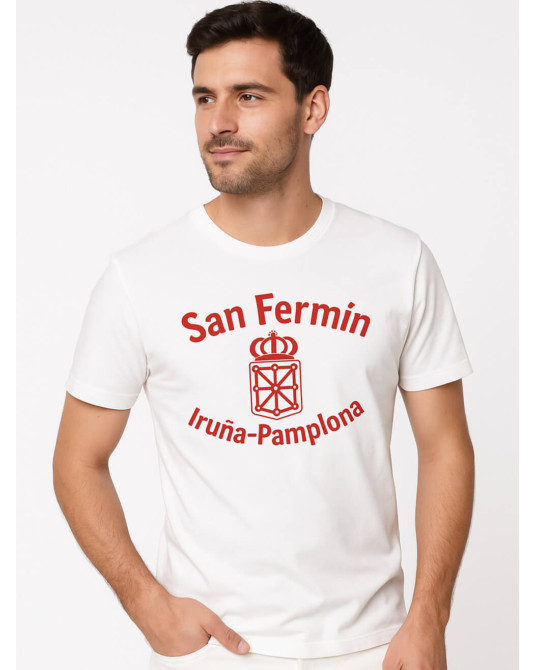 San Fermin Eskudo Zuri Kamiseta Gizonentzako - Jantzi Tradizionalak