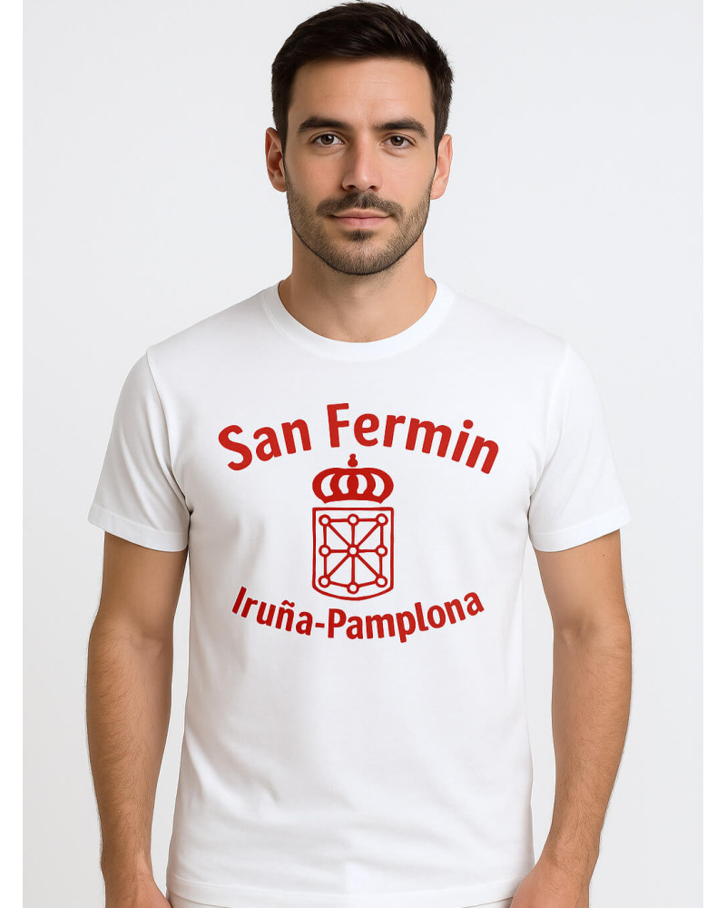 San Fermin Eskudo Zuri Kamiseta Gizonentzako - Jantzi Tradizionalak