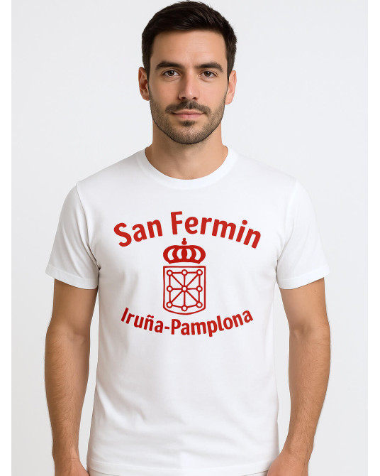San Fermin Eskudo Zuri Kamiseta Gizonentzako - Jantzi Tradizionalak