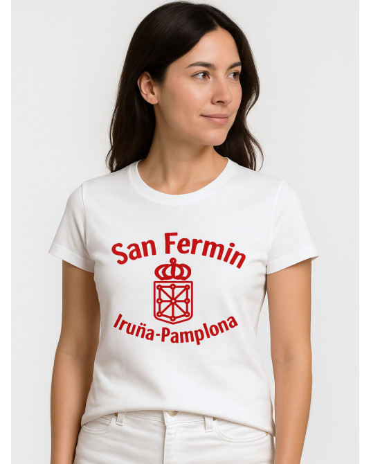 Camiseta San Fermin Pamplona Blanca Mujer - Ropa Sanfermines