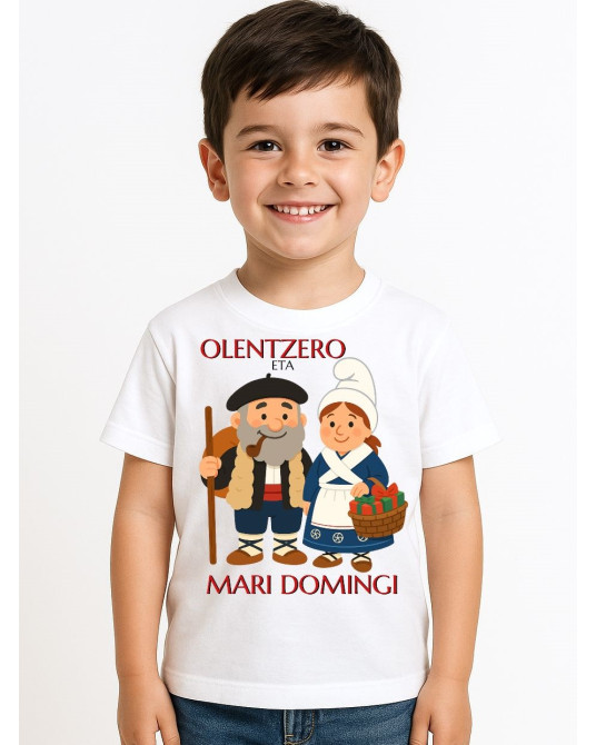 Olentzero eta Mari Domingi Kamiseta Umeentzako - Euskal Jantziak
