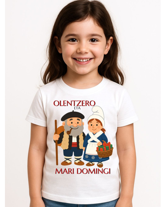 Olentzero eta Mari Domingi Kamiseta Umeentzako - Euskal Jantziak