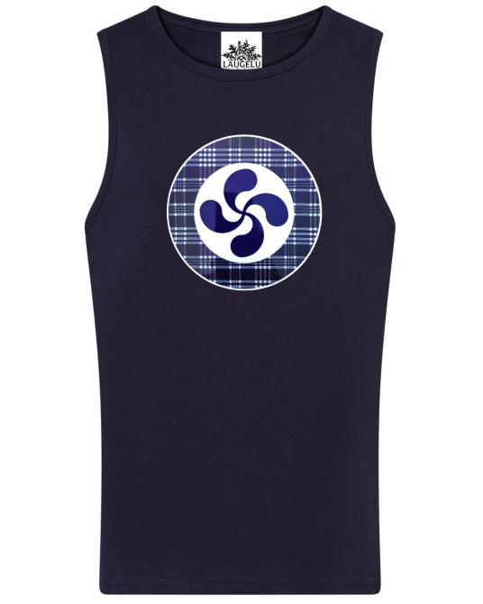Camiseta Lauburu Circulo cuadros Tirantes Azul Infantil - Trajes Vascos
