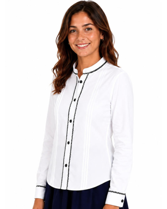Camisa Blanca Con Bies De Cuadros Mujer - Trajes Vascos