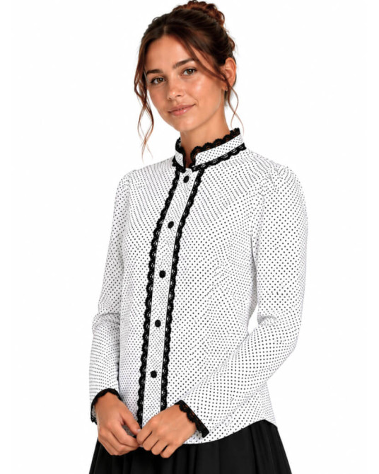 Camisa Aldeana Motas Blanca Mujer - Trajes tradicionales