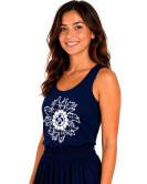 Camiseta Mujer Azul Eguzkilore Lauburu Tirantes - Trajes Regionales Vascos