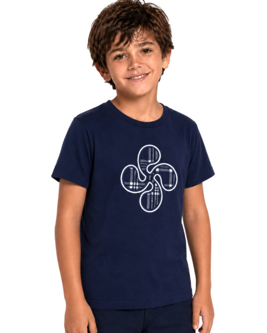 Camiseta Niño Azul Lauburu Cuadros Bordado - Trajes Regionales Vascos