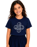 Kamiseta Neskentzako Urdina Lauburu Koadroak Bordatua - Euskal Jantzi Tradizionalak