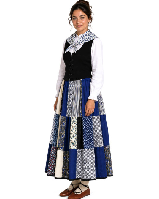 Traje de Aldeana Azul Parches Corpiño Mujer - Trajes Regionales Vascos