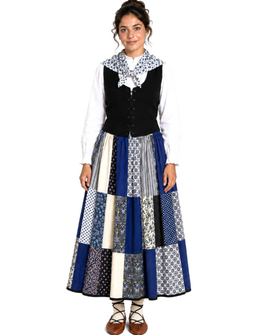 Traje de Neska Azul Patchwork Corpiño Mujer - Euskal Jantziak