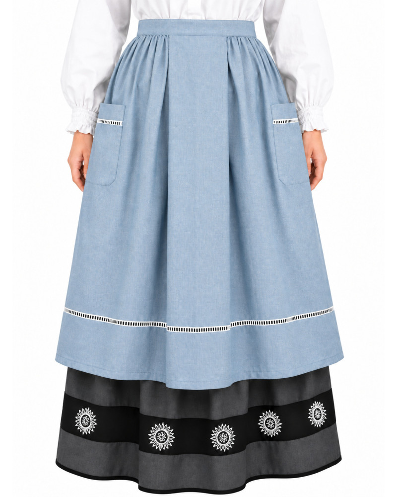 Delantal Aldeana Azul Celeste Largo - Delantales Trajes Regionales
