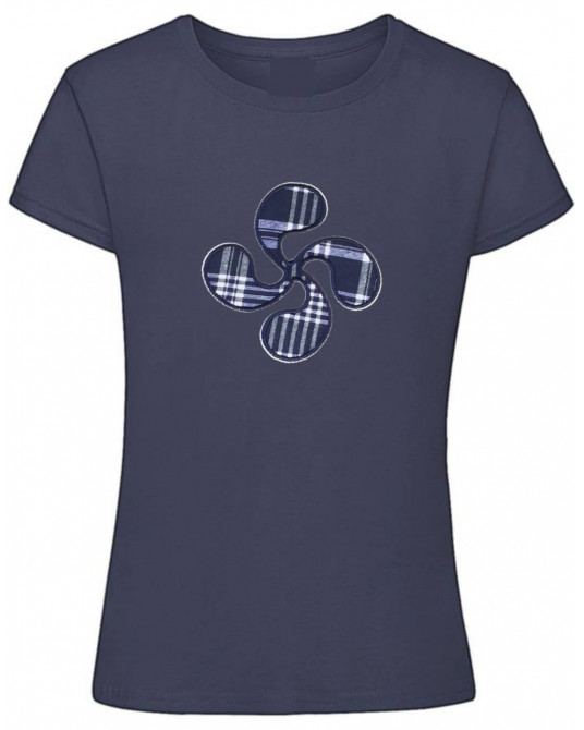 Camiseta Niña Lauburu Bordado Azul