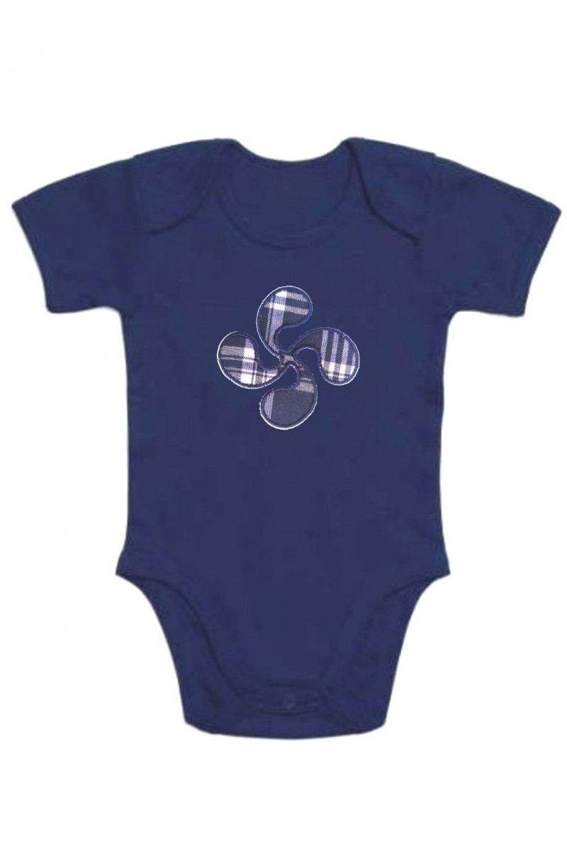 Lauburu Brodatuarekin Bebe Body Urdina - Euskal Jantzi Tradizionalak